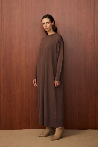 MerWish Basic Triko Elbise KAHVE - 6