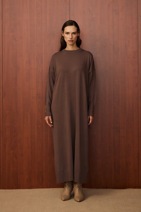 MerWish Basic Triko Elbise KAHVE - 5