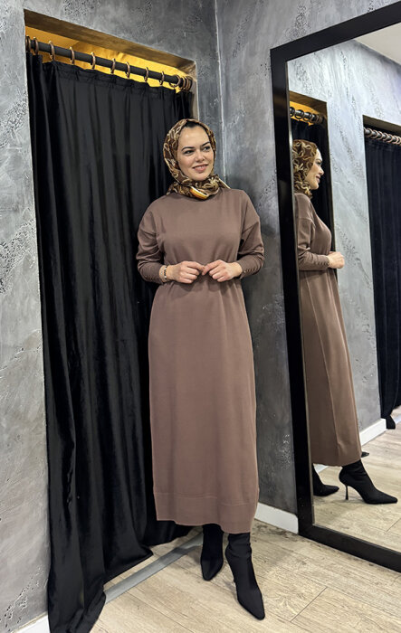 MerWish Basic Triko Elbise KAHVE - 1
