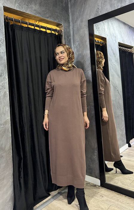 MerWish Basic Triko Elbise KAHVE - 2