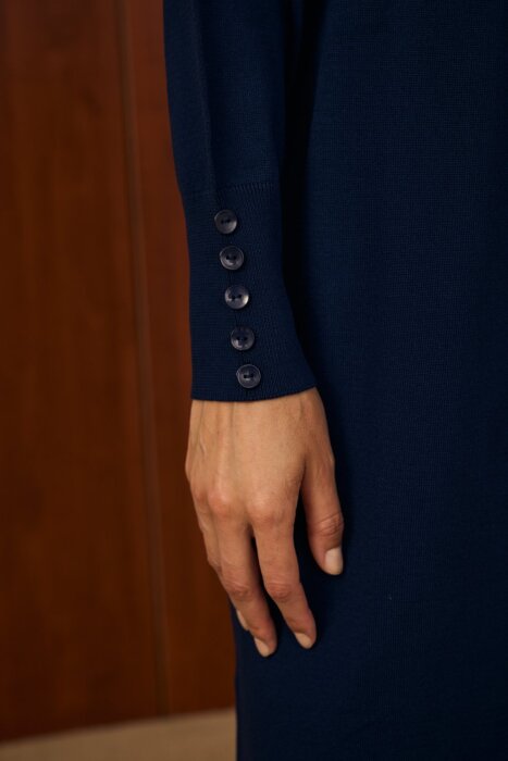 MerWish Basic Triko Elbise LACİVERT - 7