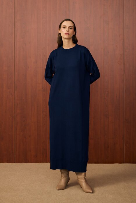 MerWish Basic Triko Elbise LACİVERT - 6