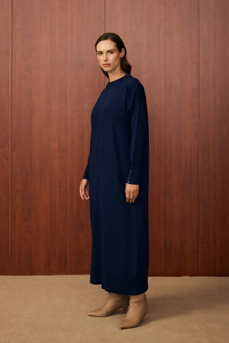 MerWish Basic Triko Elbise LACİVERT - 9