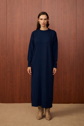 MerWish Basic Triko Elbise LACİVERT - 5