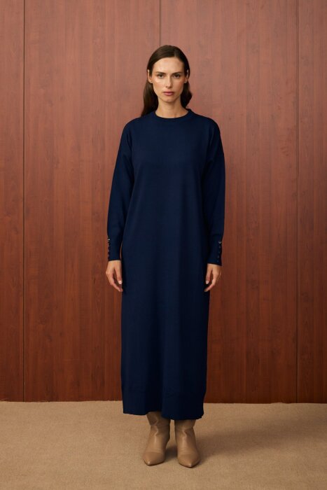 MerWish Basic Triko Elbise LACİVERT - 5