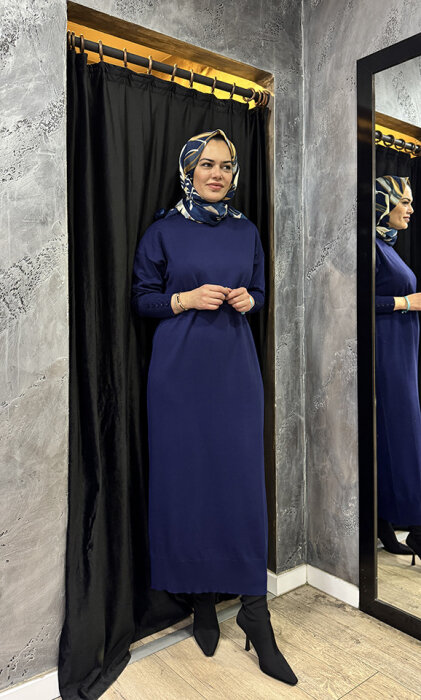 MerWish Basic Triko Elbise LACİVERT - 1