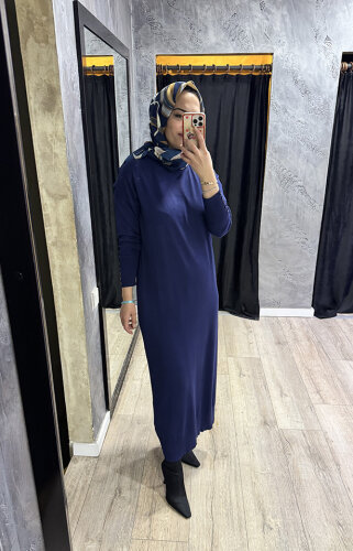 MerWish Basic Triko Elbise LACİVERT - 4