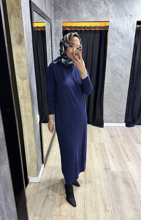 MerWish Basic Triko Elbise LACİVERT - 4