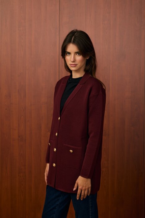 MerWish Blazer Triko Ceket BORDO - 2
