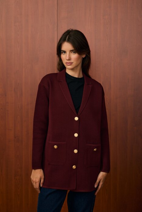 MerWish Blazer Triko Ceket BORDO - 1
