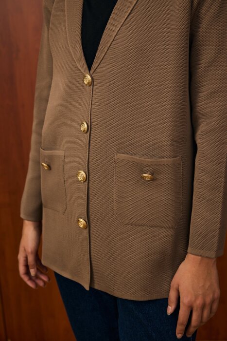 MerWish Blazer Triko Ceket KAHVE - 4