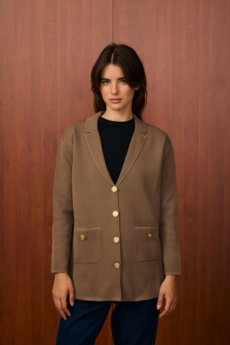 MerWish Blazer Triko Ceket KAHVE - 1