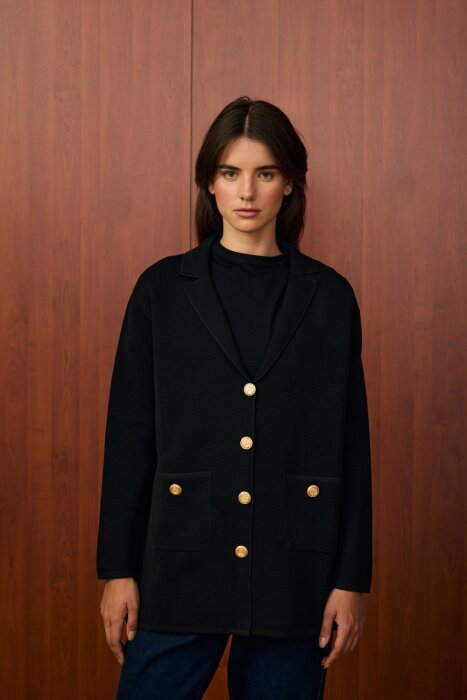 MerWish Blazer Triko Ceket SİYAH - 1