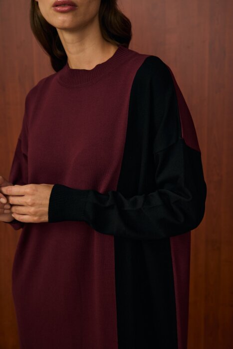 MerWish Blok Elbise BORDO - 8