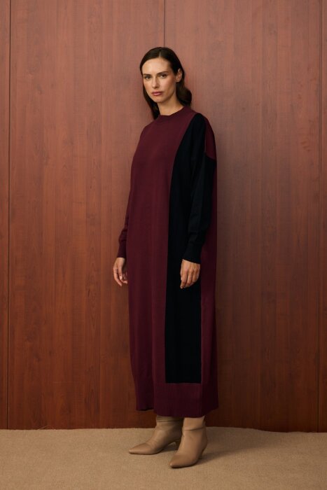 MerWish Blok Elbise BORDO - 6