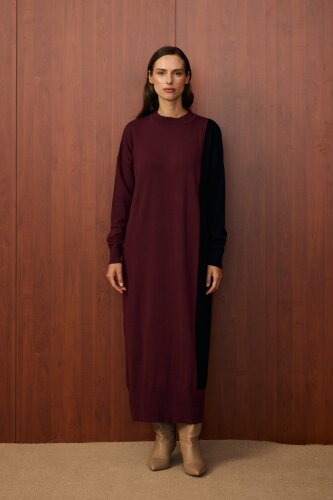 MerWish Blok Elbise BORDO - 5