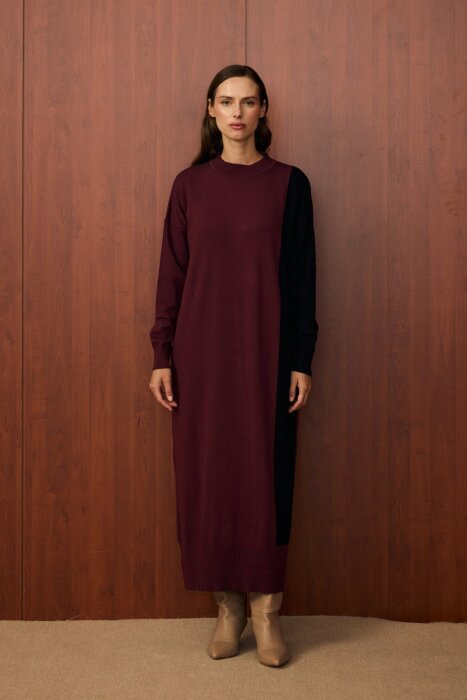 MerWish Blok Elbise BORDO - 5