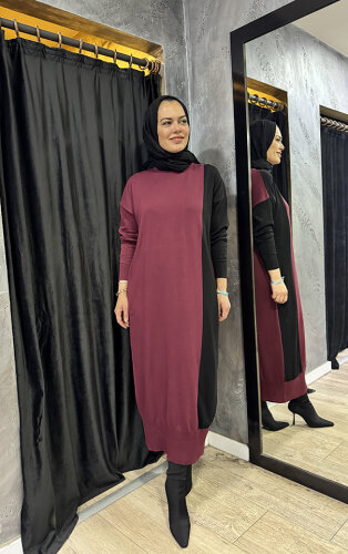 MerWish Blok Elbise BORDO 