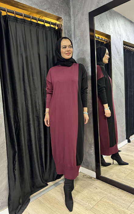 MerWish Blok Elbise BORDO - 1