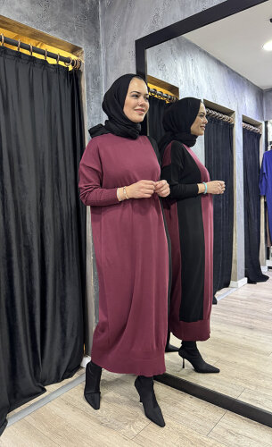 MerWish Blok Elbise BORDO - 2