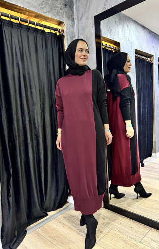 MerWish Blok Elbise BORDO - 3