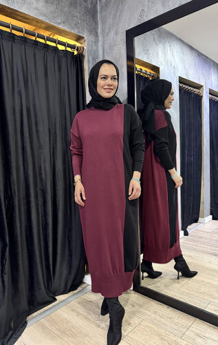 MerWish Blok Elbise BORDO - 4