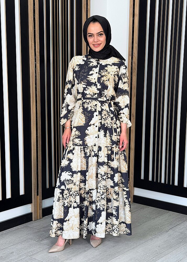 MerWish Bloom Elbise Siyah/Sarı