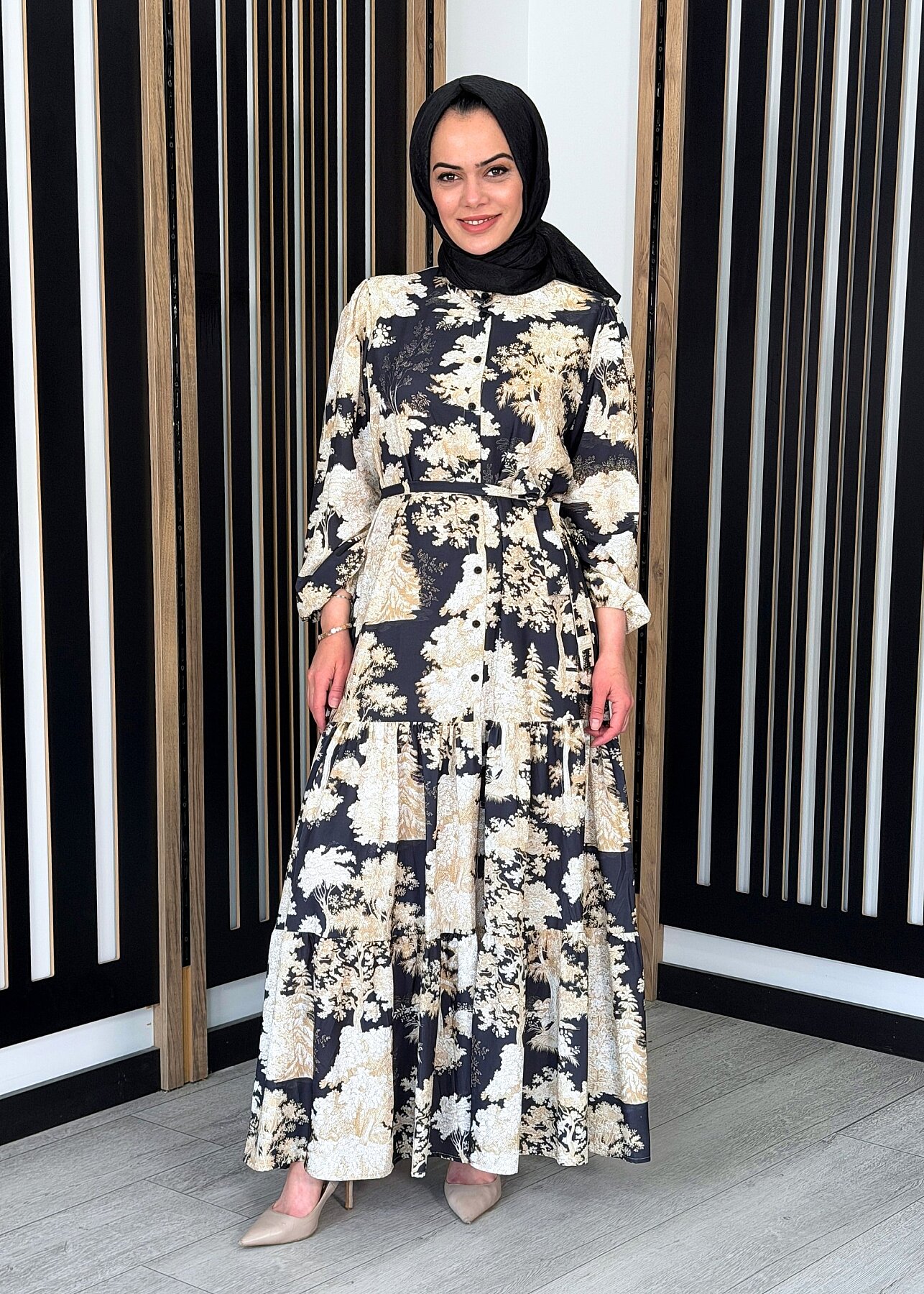 MerWish Bloom Elbise Siyah/Sarı - 1