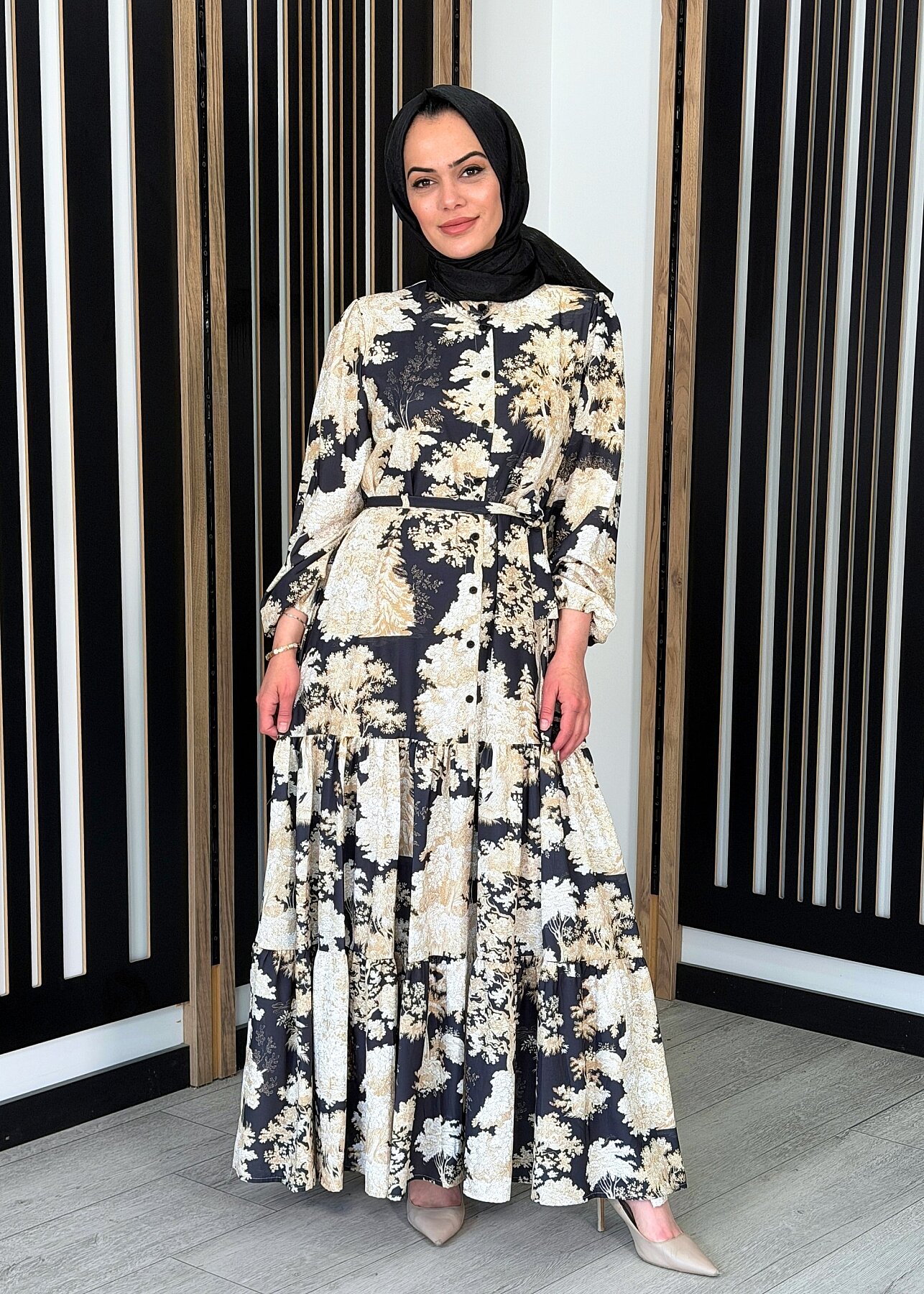 MerWish Bloom Elbise Siyah/Sarı - 3