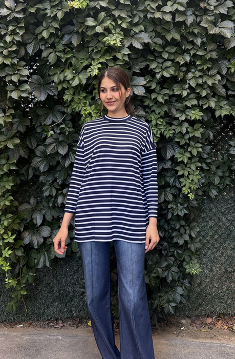 MerWish Çizgili Tshirt LACİVERT - 1