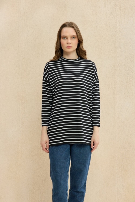 MerWish Çizgili Tshirt SİYAH - 1