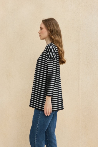 MerWish Çizgili Tshirt SİYAH - 2