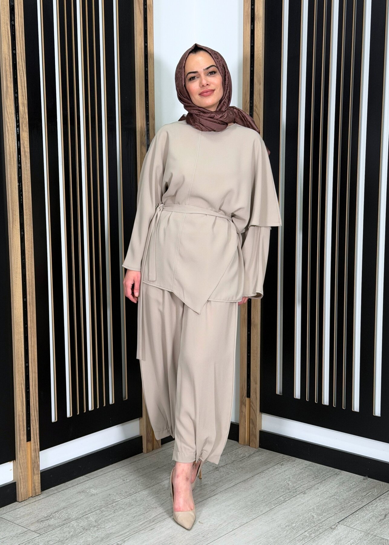 MerWish Clera Krep Tunik VİZON - 1