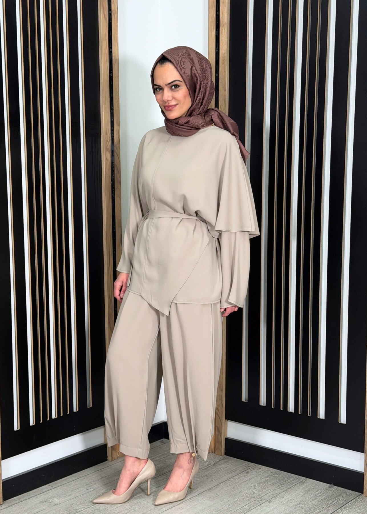 MerWish Clera Krep Tunik VİZON - 2