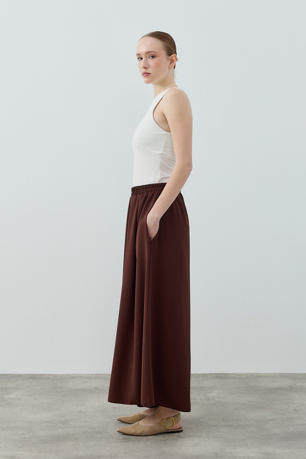 MerWish Comfy Krep Pant/Etek KAHVERENGİ - 2