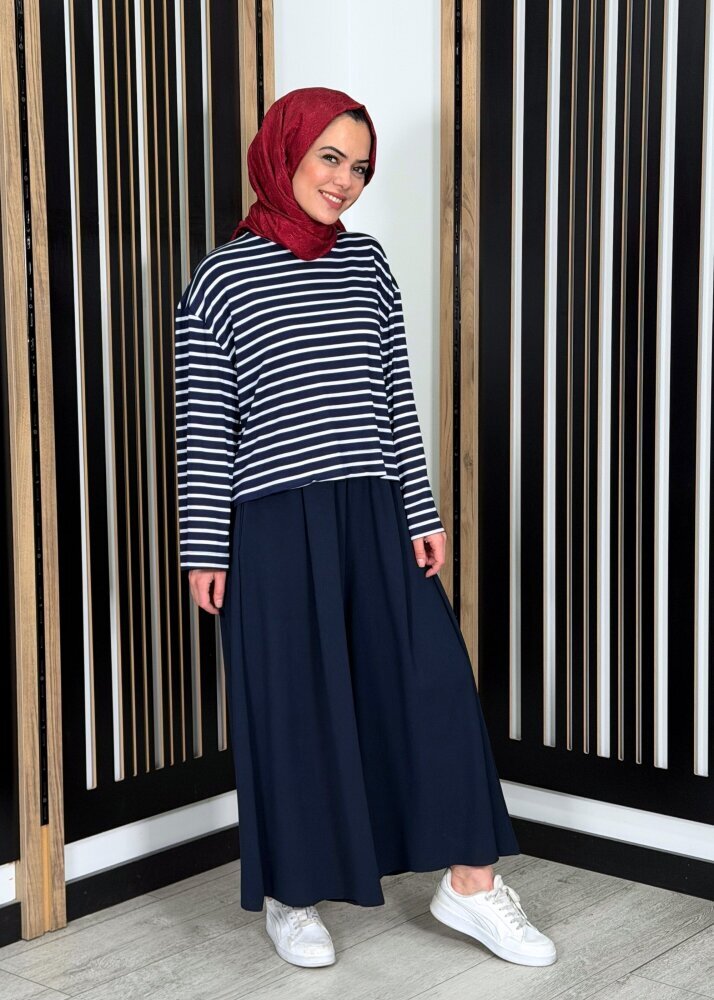 MerWish Comfy Krep Pant/Etek LACİVERT - 3