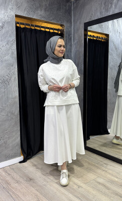 MerWish Etek Taşlı Takım BEYAZ - 4