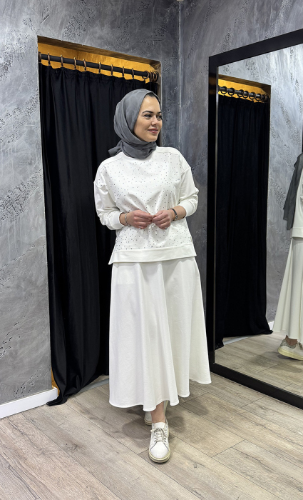 MerWish Etek Taşlı Takım BEYAZ - 4