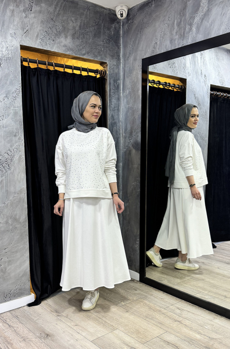 MerWish Etek Taşlı Takım BEYAZ - 3