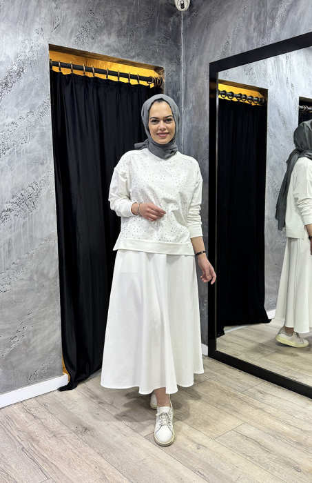 MerWish Etek Taşlı Takım BEYAZ - 1