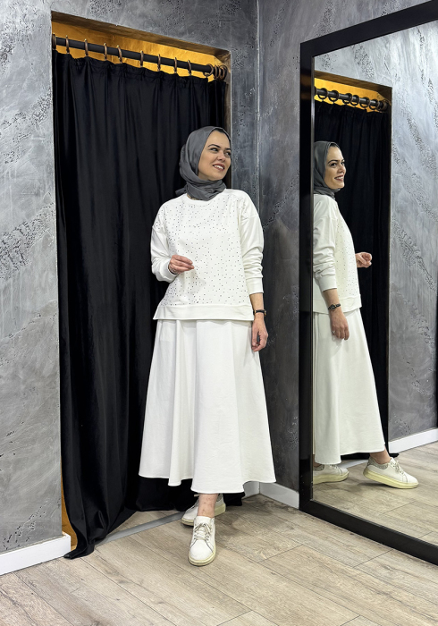 MerWish Etek Taşlı Takım BEYAZ - 2