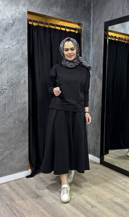 MerWish Etek Taşlı Takım SİYAH - 1