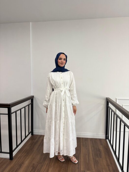 Merwish Lady Brode Elbise EKRU - 1