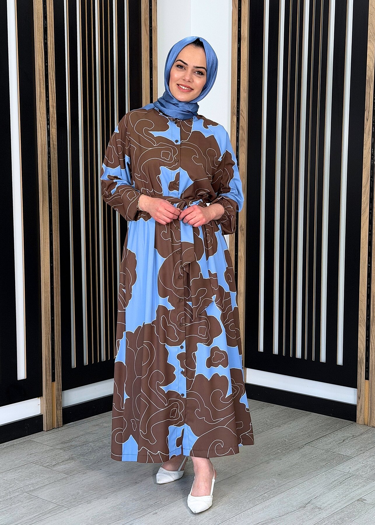 MerWish Lady Krep Elbise KAHVE - 1