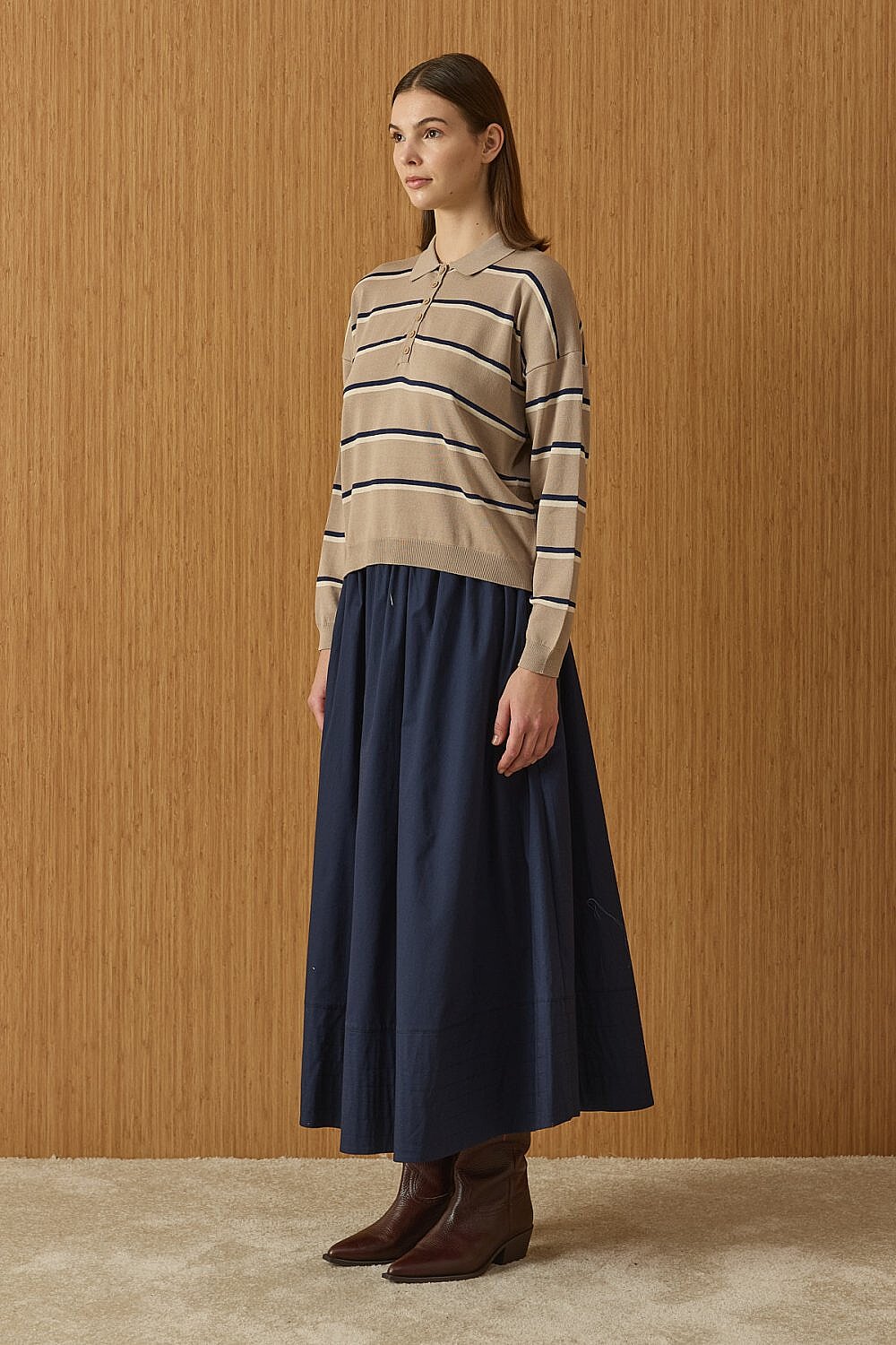 MerWish Miranda Çizgili Kısa Triko VİZON - 2