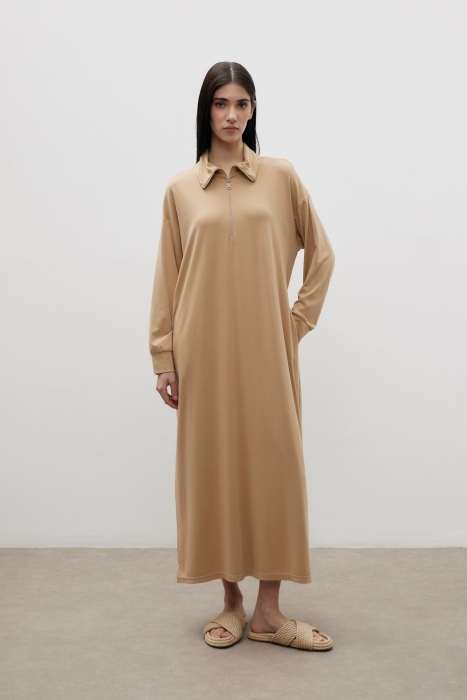 MerWish Modal Elbise CAMEL - 1