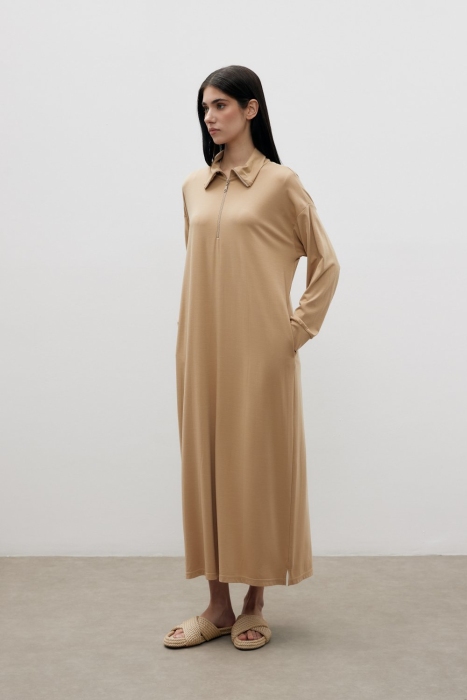 MerWish Modal Elbise CAMEL - 2