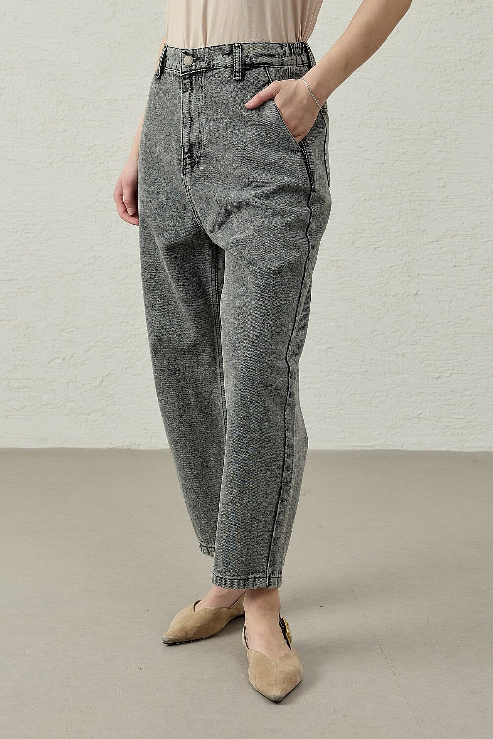 MerWish New Basic Denim Pantolon Koyu Füme - 3