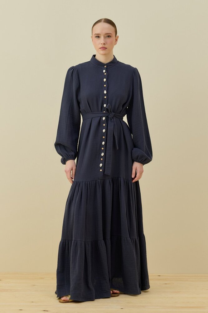 MerWish Organik Muslin Elbise İNDİGO
