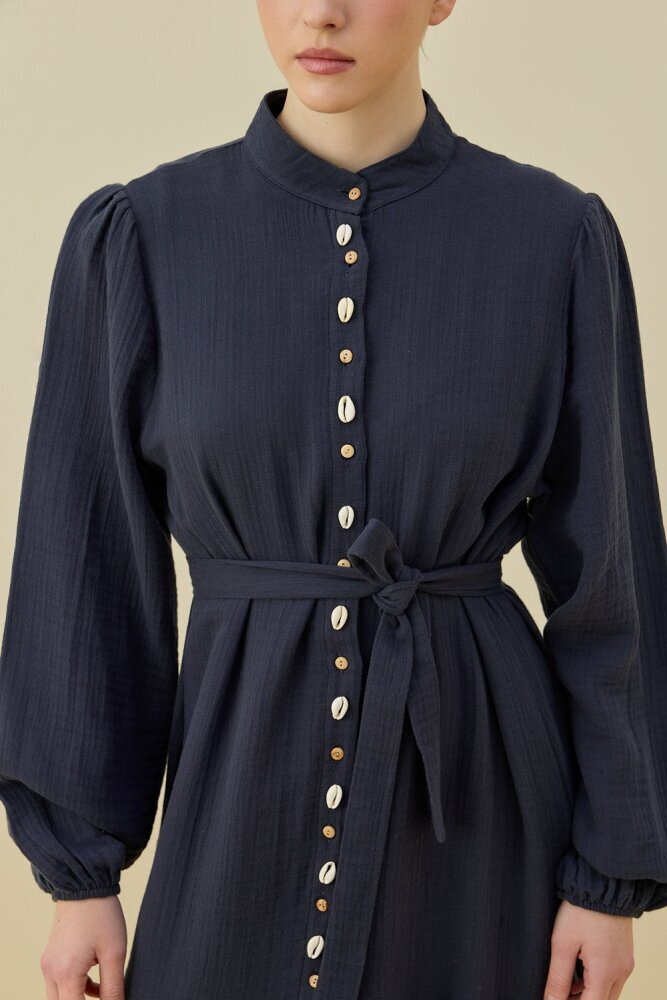 MerWish Organik Muslin Elbise İNDİGO - 2